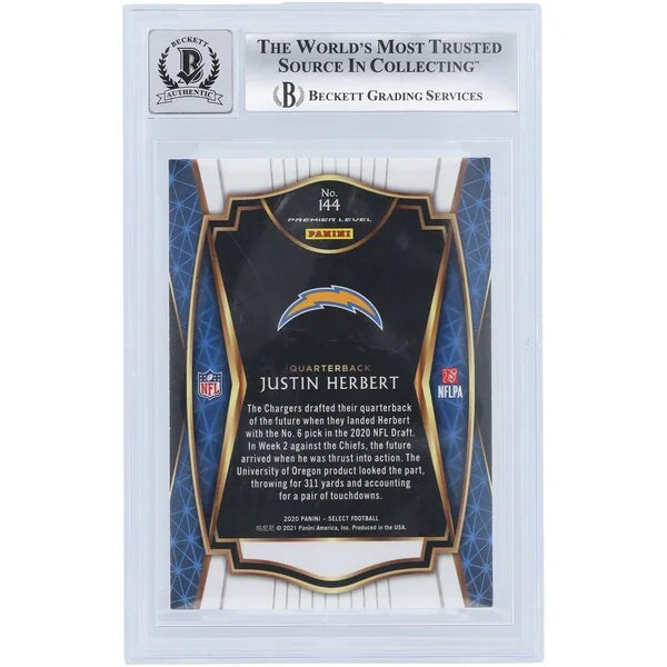 Justin Herbert Signed 2020 Panini Select #144 Rookie Card | Beckett 9 Inscription