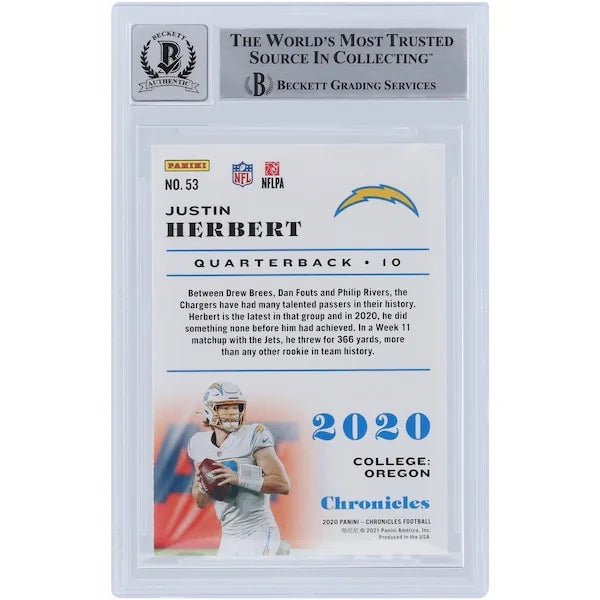 Justin Herbert Signed 2020 Panini Chronicles #53 Rookie Card | Graded 10