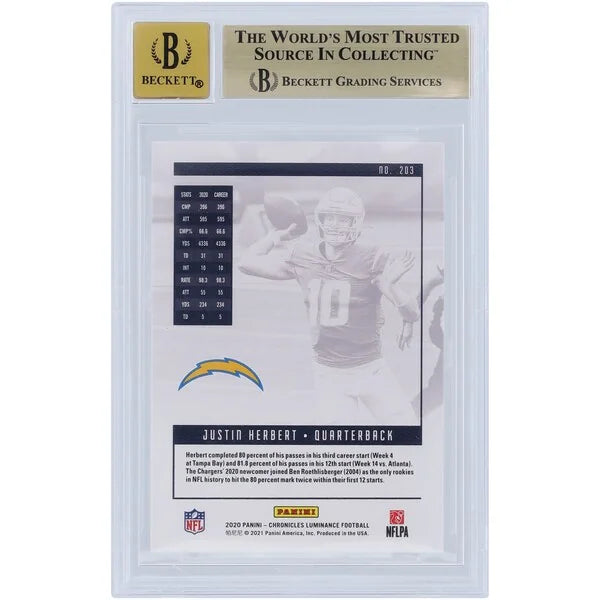 Justin Herbert Signed 2020 Panini Luminance Powder Blue Rookie Card #203 | Graded 9.5