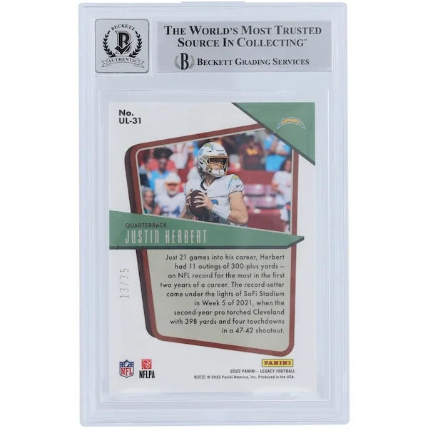 Justin Herbert Signed 2022 Panini Legacy Sapphire #UL-31 | Graded 10