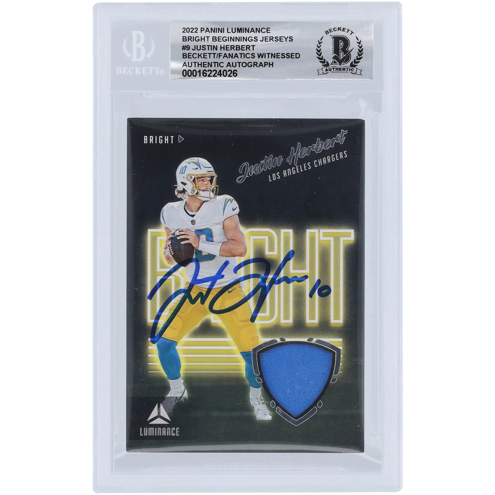 Justin Herbert Signed 2022 Panini Luminance Relic Card | Graded 10