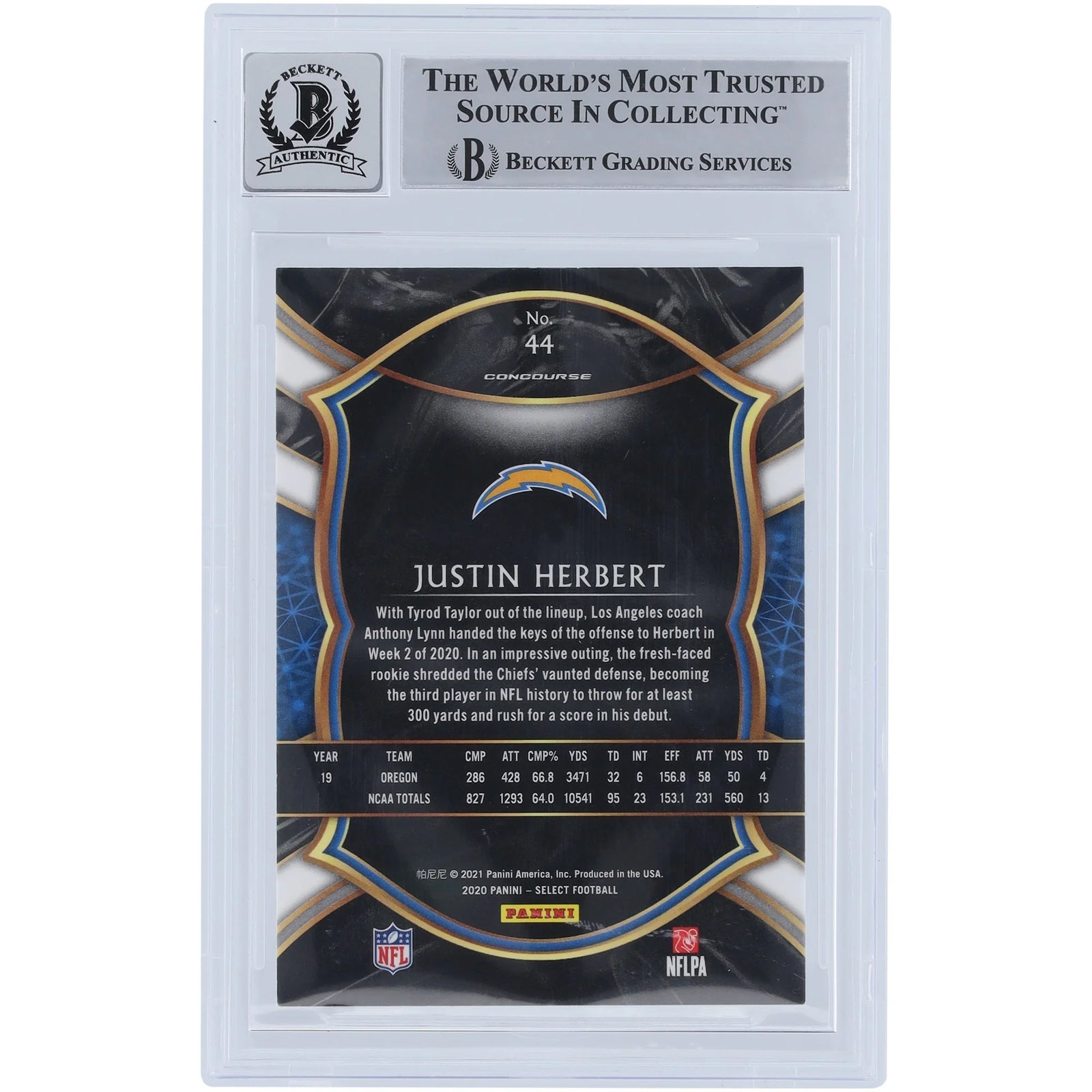Justin Herbert Signed 2020 Panini Select #44 Rookie Card | Graded 10