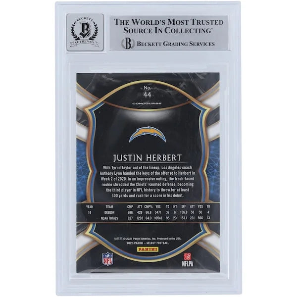 Justin Herbert Signed 2020 Panini Select #44 Rookie Card | Graded 9
