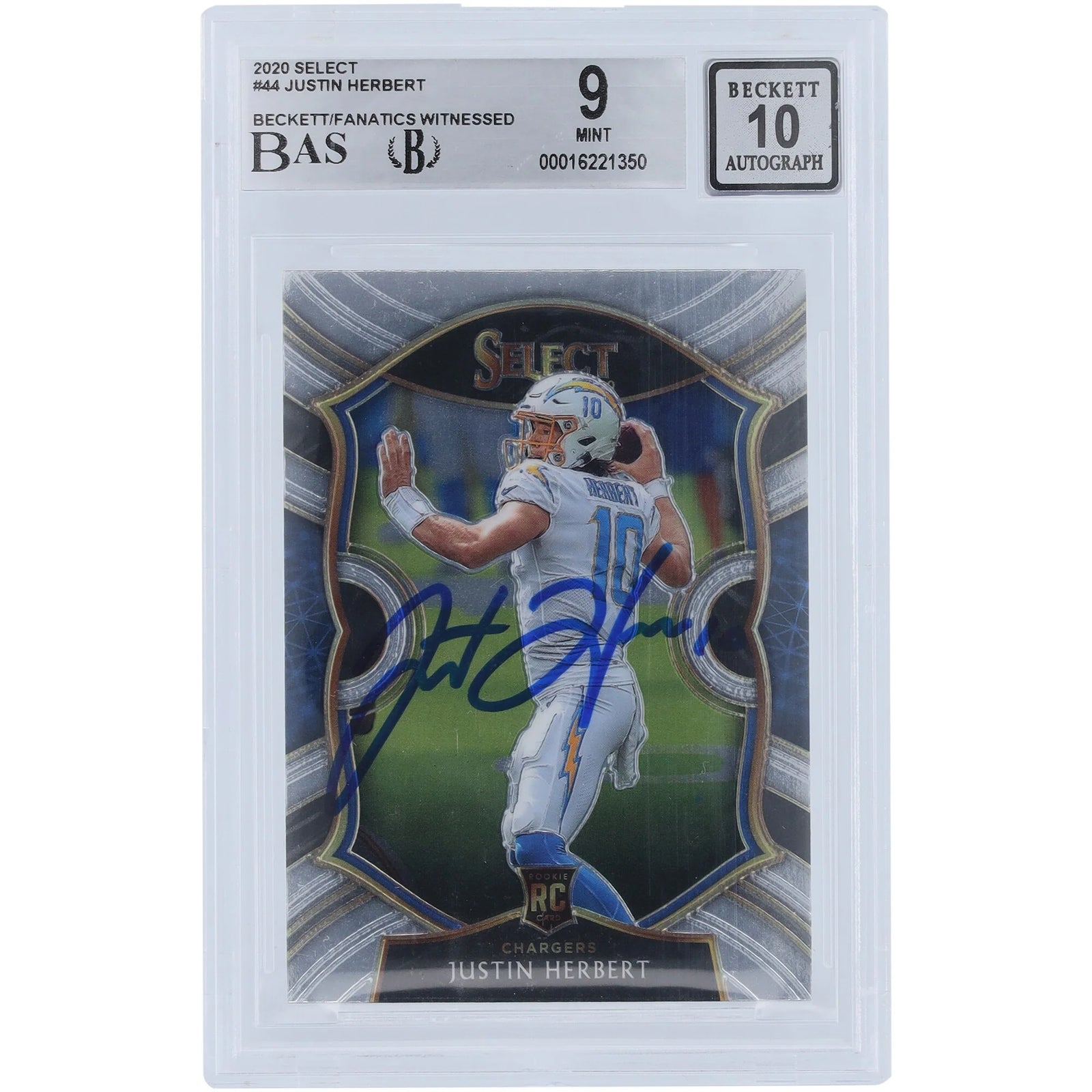 Justin Herbert Signed 2020 Panini Select #44 Rookie Card | Graded 9