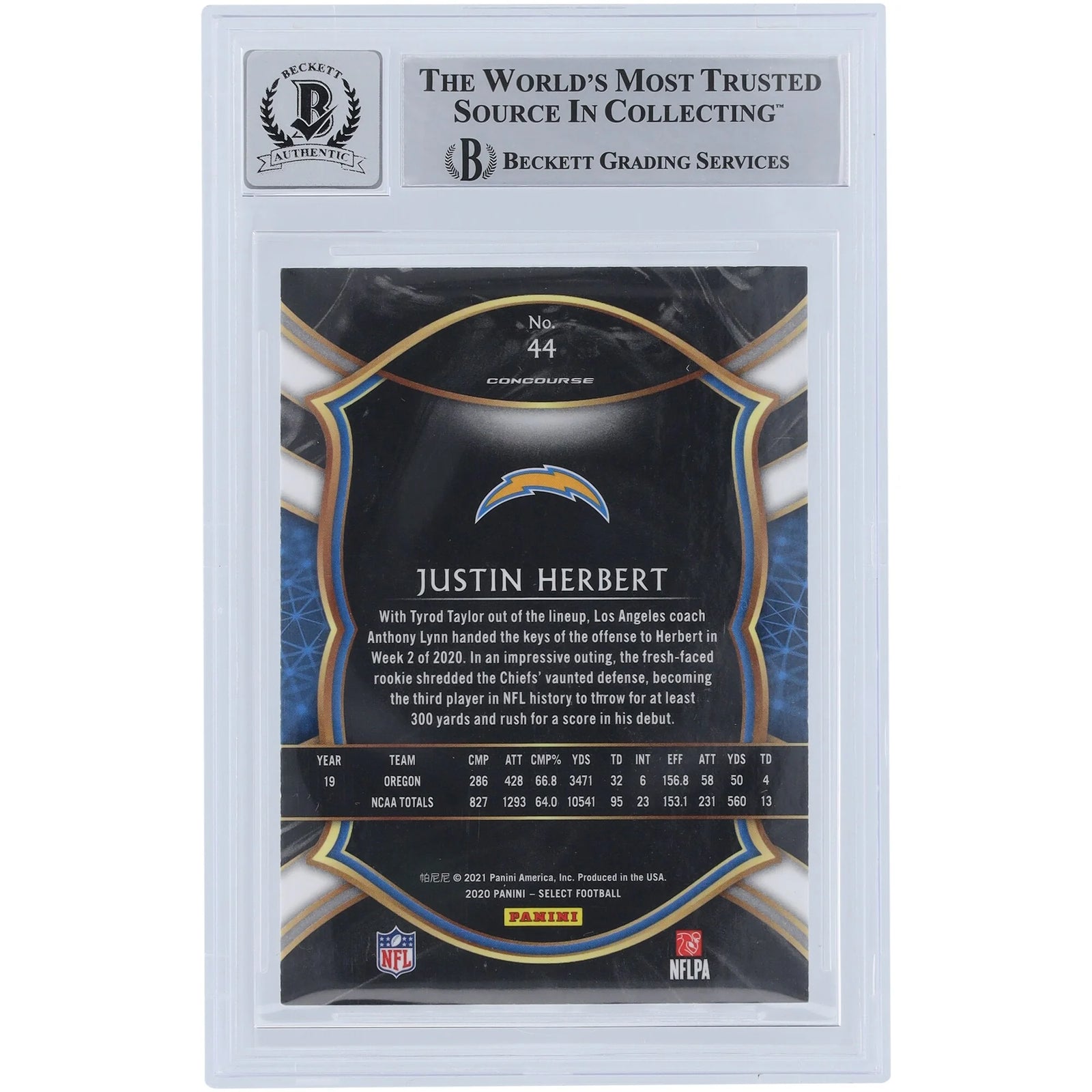 Justin Herbert Signed 2020 Panini Select #44 Rookie Card | Graded 9