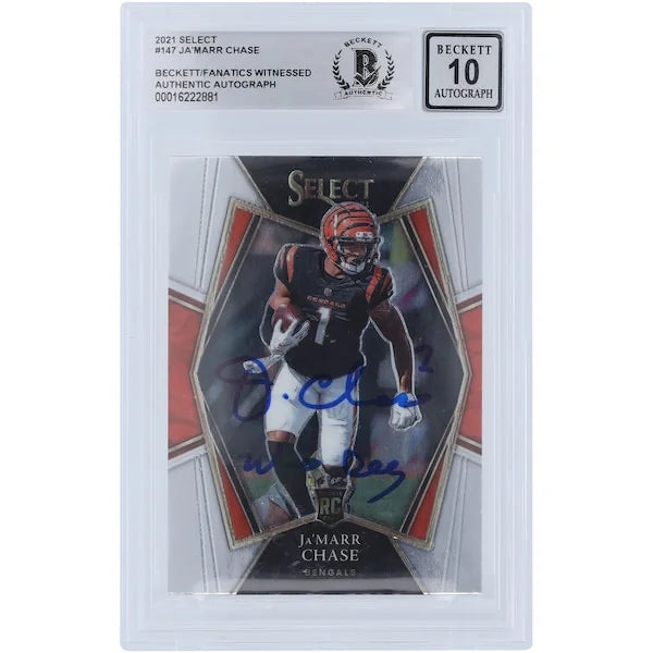 Ja'Marr Chase Signed 2021 Panini Select #147 Rookie Card | Graded 10 with Who Dey Inscript