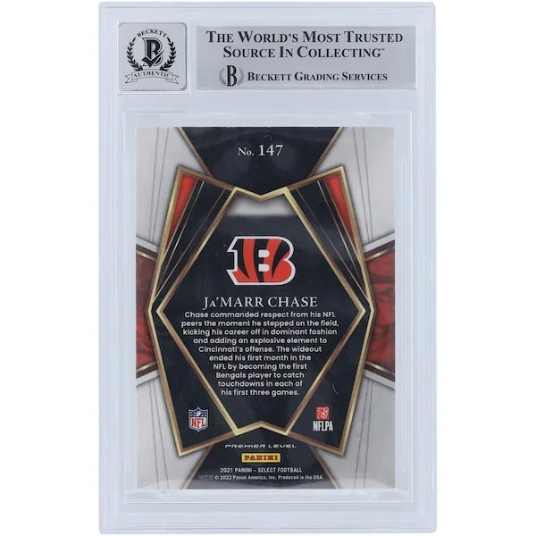 Ja'Marr Chase Signed 2021 Panini Select #147 Rookie Card | Graded 10 with Who Dey Inscript