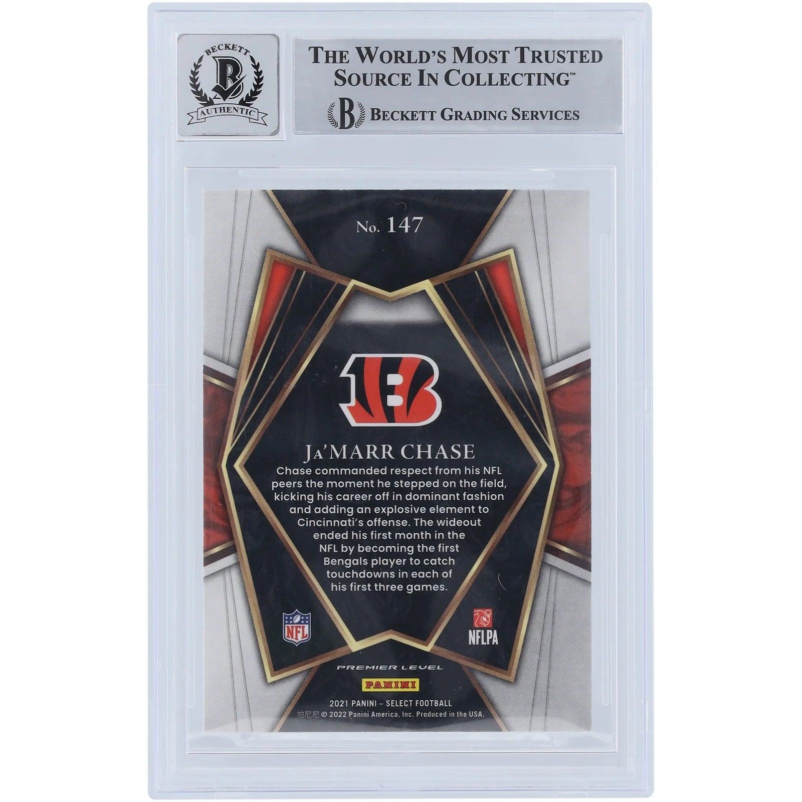 Ja'Marr Chase Signed 2021 Panini Select #147 Rookie Card | Graded 10 with Who Dey Inscript