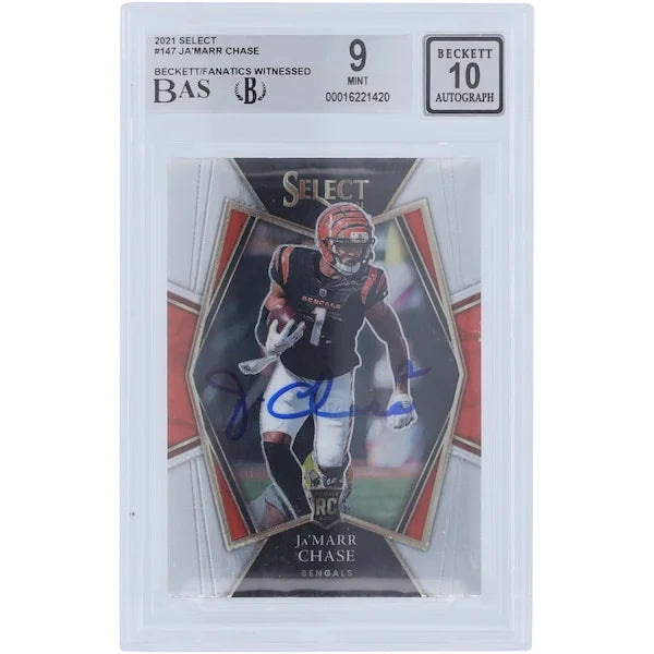 Ja'Marr Chase Signed 2021 Panini Select #147 Rookie Card | Beckett Graded 9