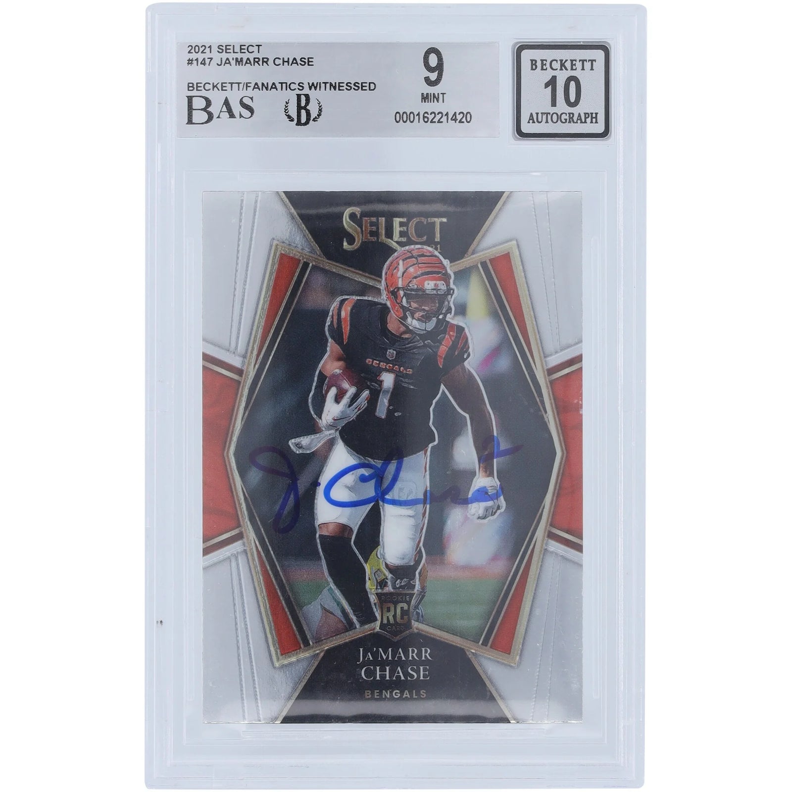 Ja'Marr Chase Signed 2021 Panini Select #147 Rookie Card | Beckett Graded 9