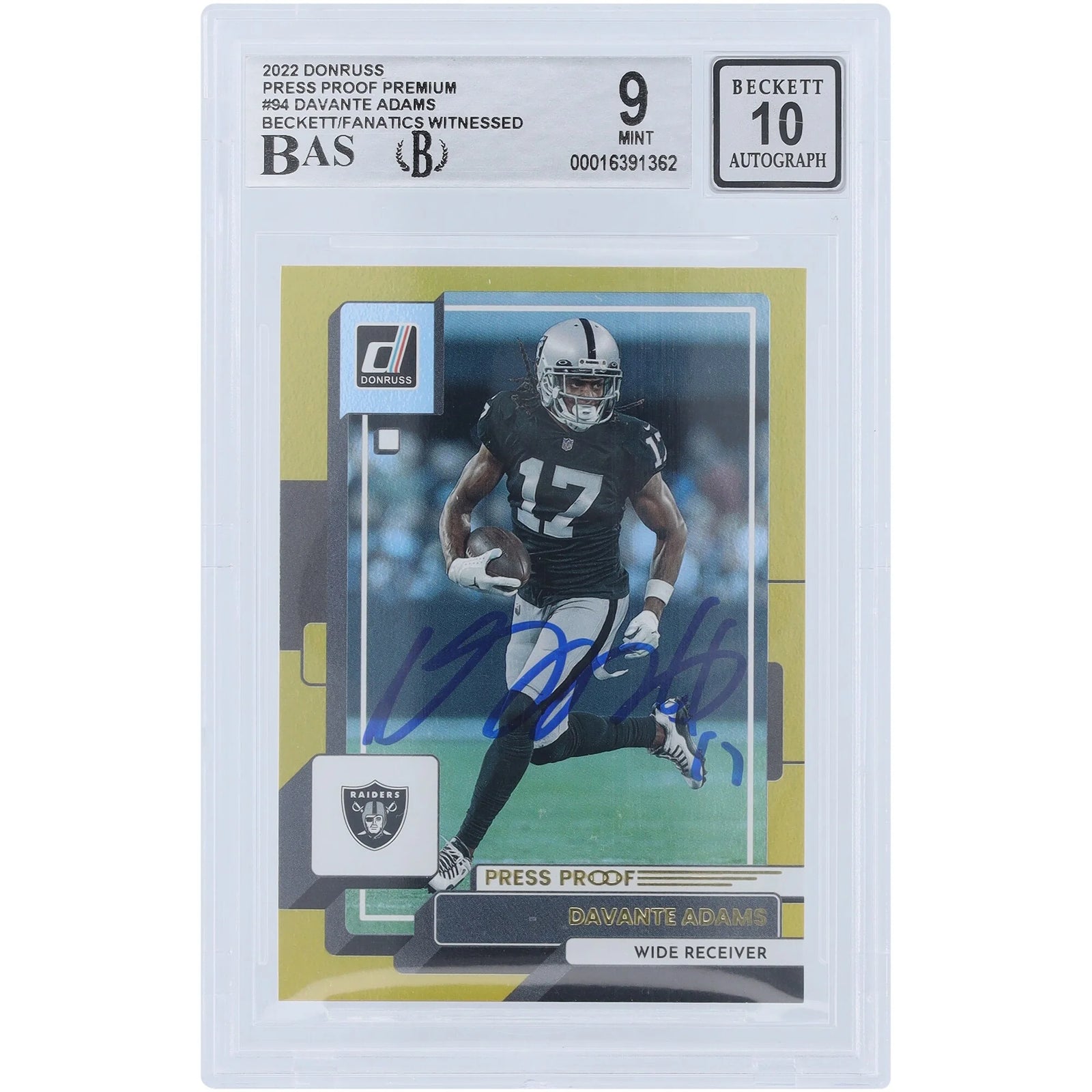 Davante Adams Signed 2022 Panini Donruss Press Proof #94 | Beckett 9