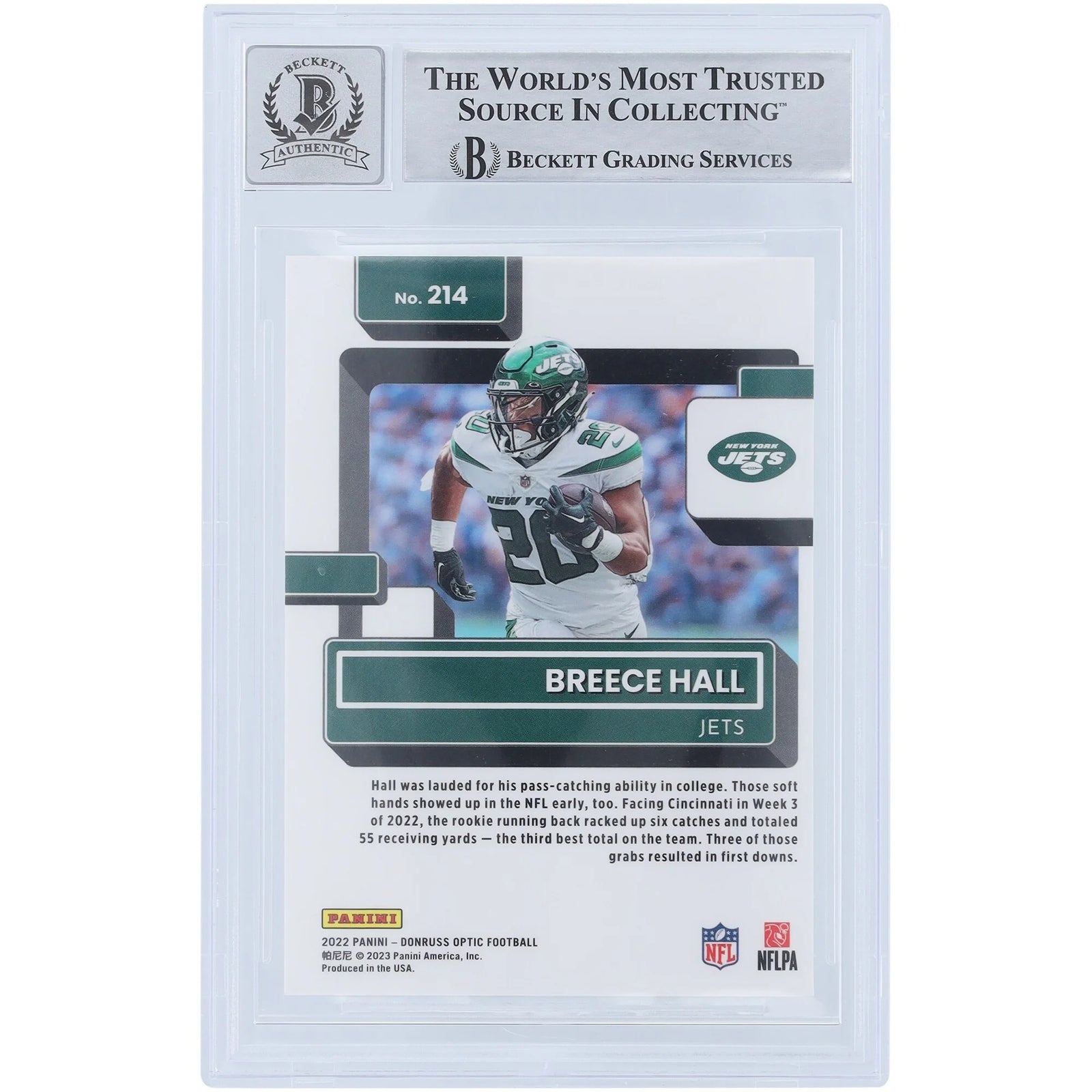 Breece Hall Signed 2022 Panini Donruss Rated Rookie #214 | Beckett 9