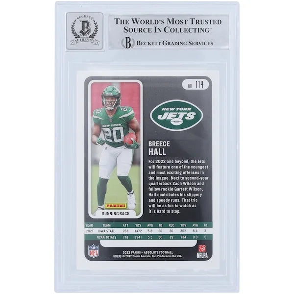 Breece Hall Signed 2022 Panini Absolute #114 Rookie Card | Beckett Authenticated 9