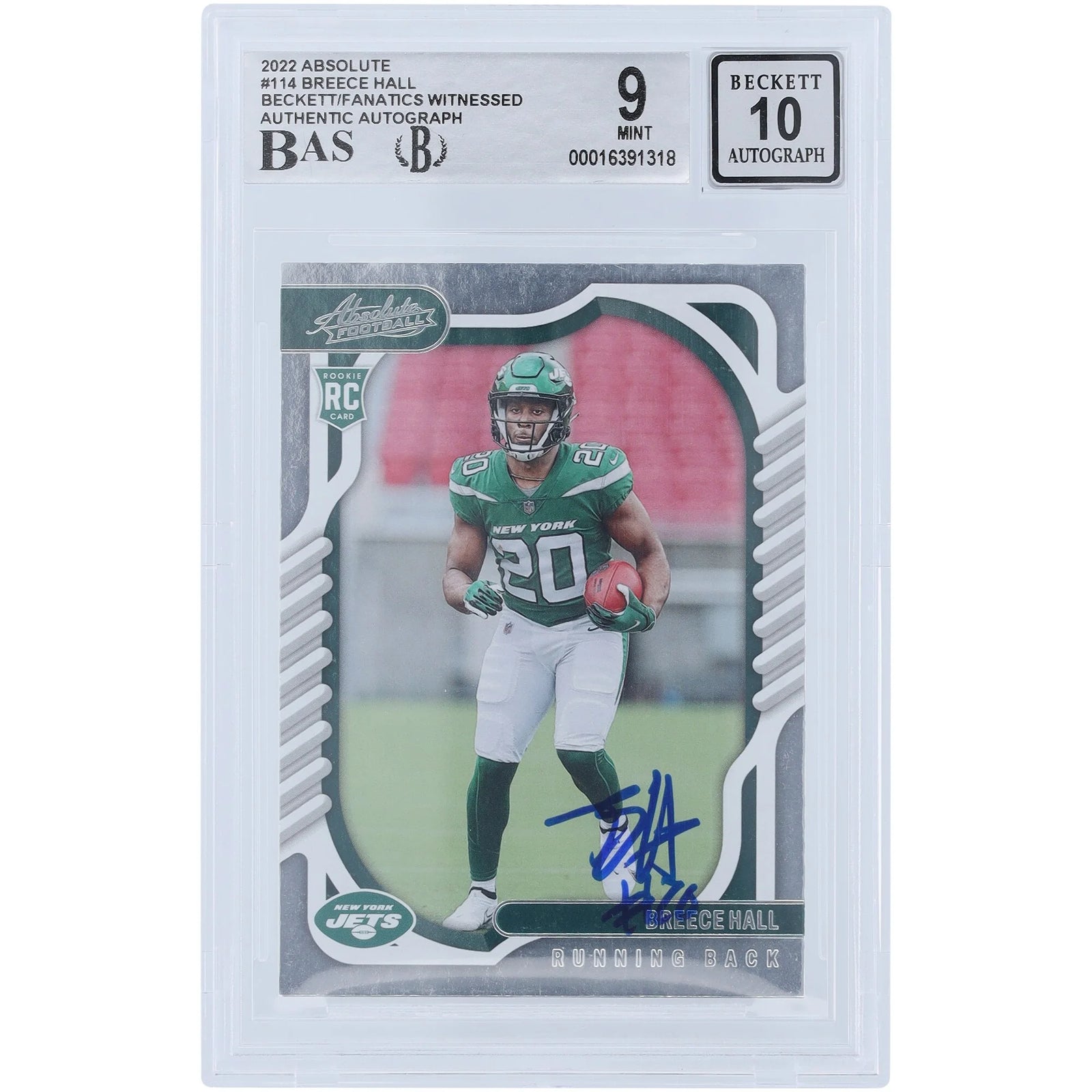 Breece Hall Signed 2022 Panini Absolute #114 Rookie Card | Beckett Authenticated 9