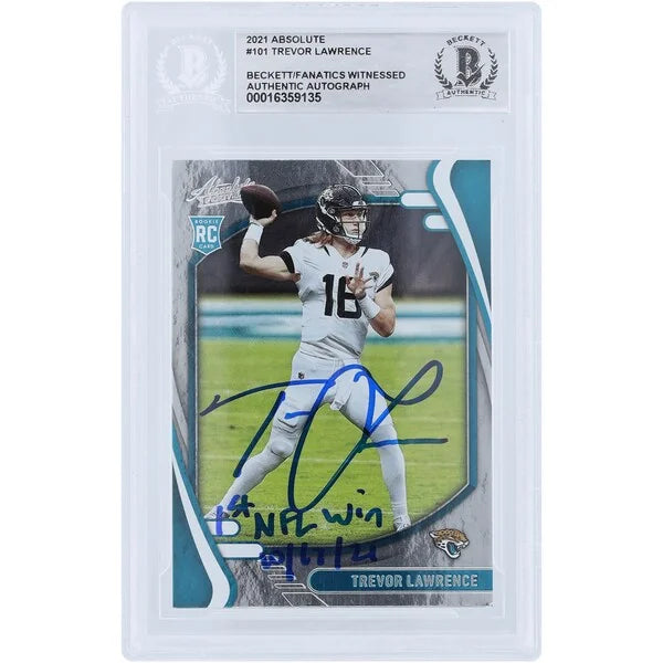 Trevor Lawrence Signed 2021 Panini Absolute #101 Rookie Card | 1st NFL Win Inscription