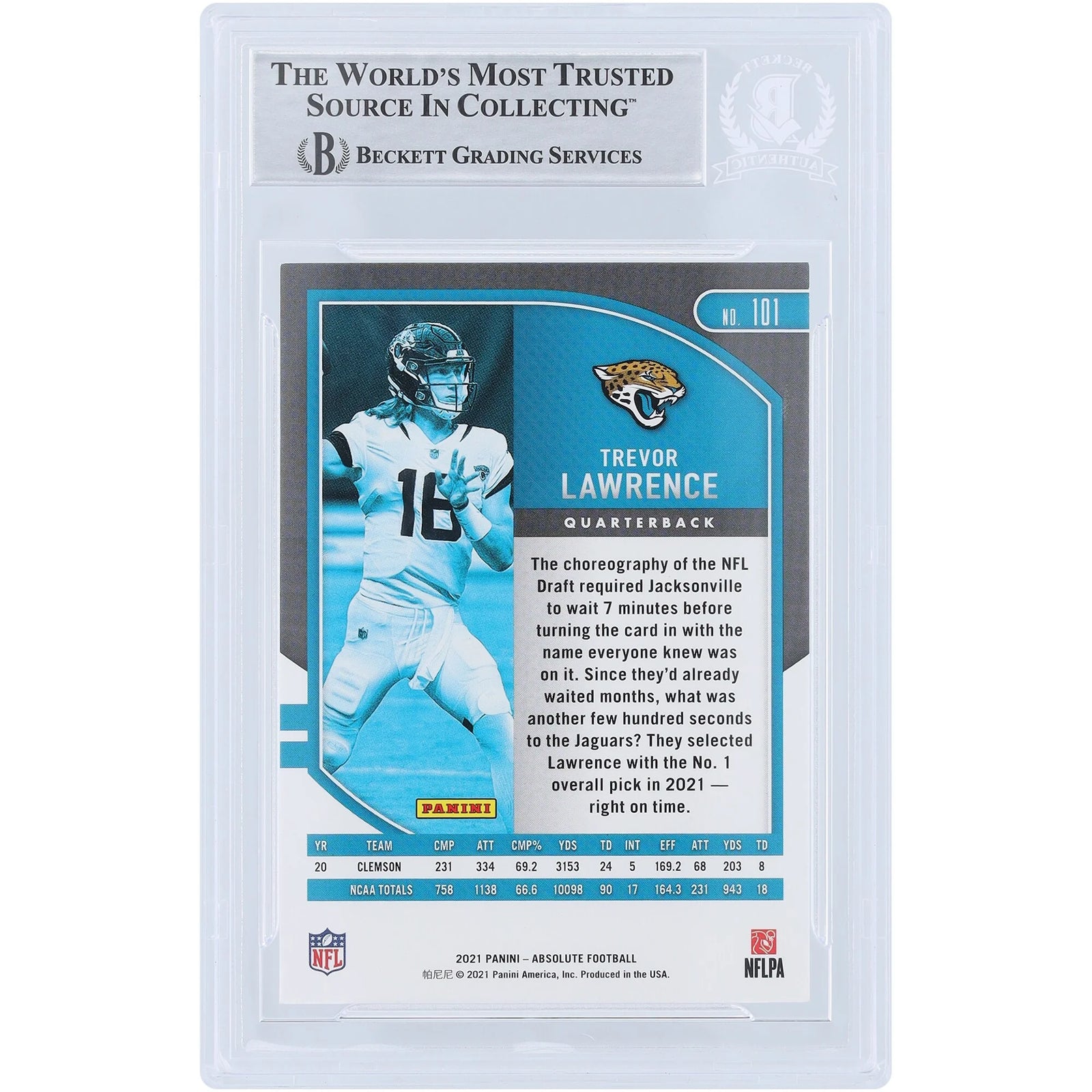 Trevor Lawrence Signed 2021 Panini Absolute #101 Rookie Card | 1st NFL Win Inscription