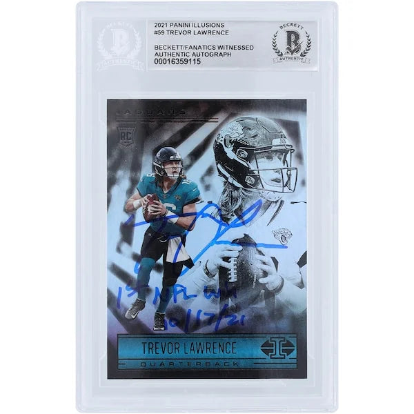 Trevor Lawrence Signed 2021 Panini Illusions #59 Rookie Card | 1st NFL Win Inscription