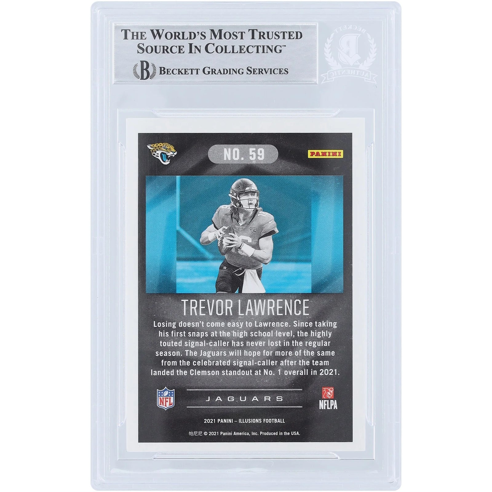 Trevor Lawrence Signed 2021 Panini Illusions #59 Rookie Card | 1st NFL Win Inscription