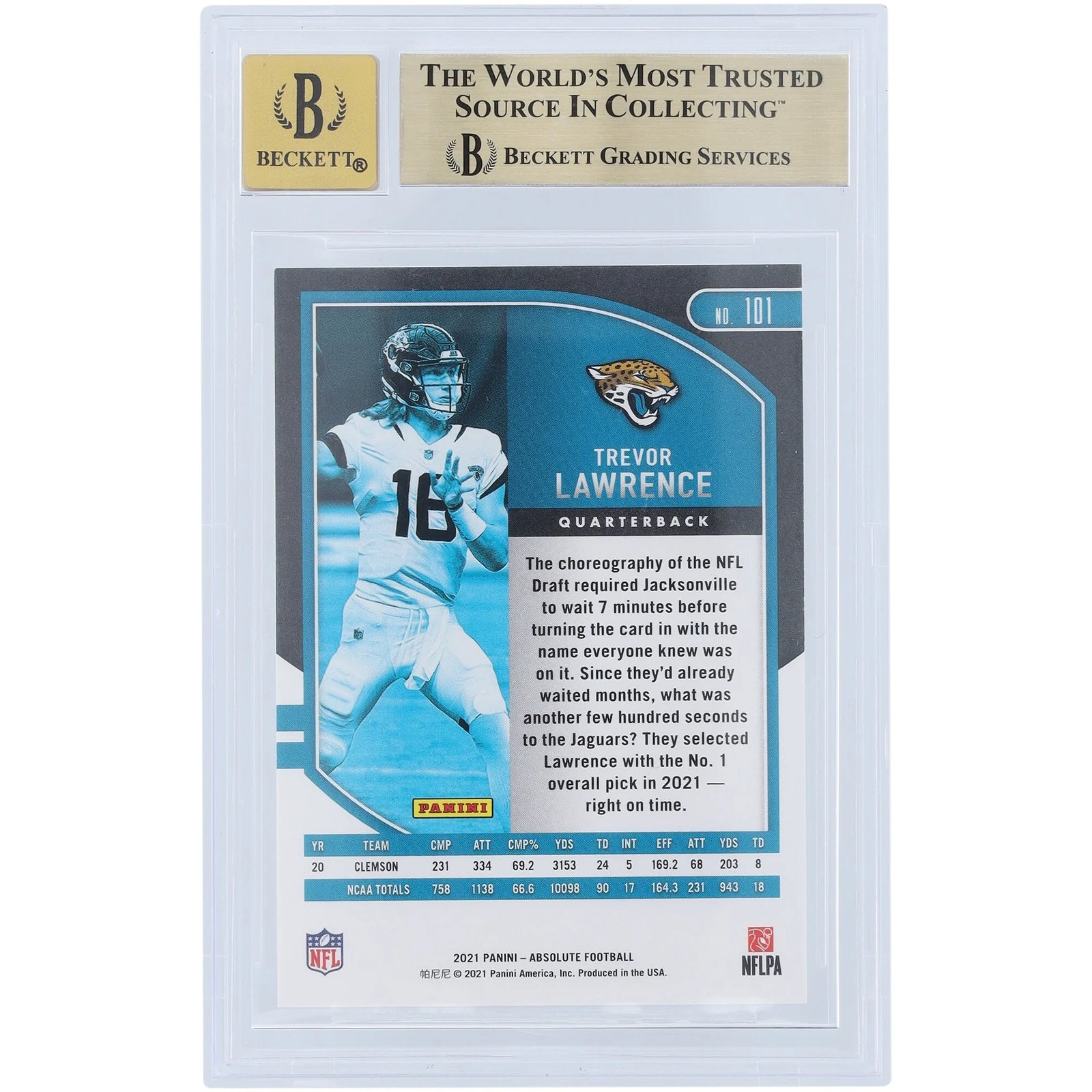 Trevor Lawrence Signed 2021 Panini Absolute #101 Rookie Card | Graded 9.5