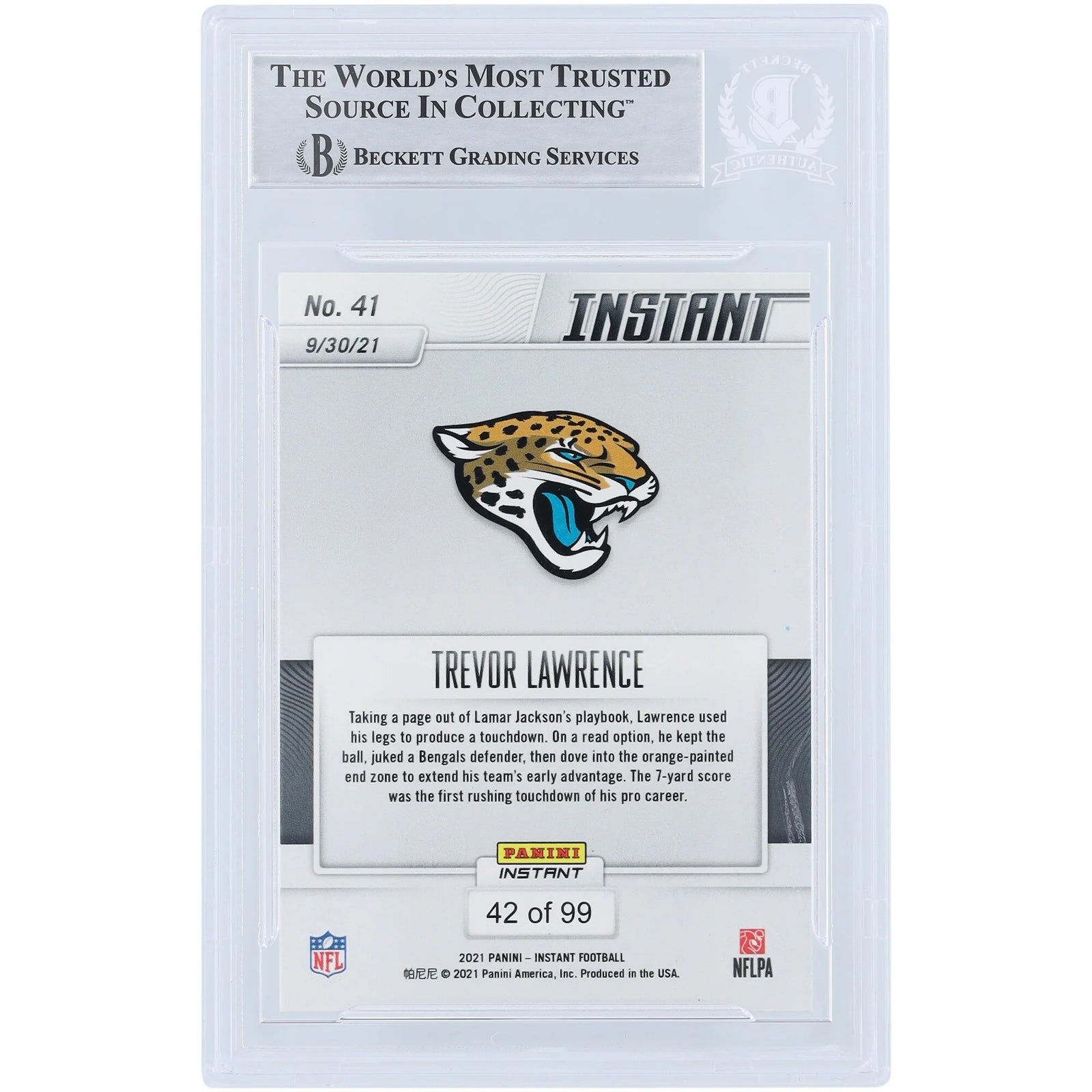 Trevor Lawrence Signed 2021 Panini Instant NFL Red Rookie Card | #41/99