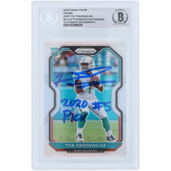 Tua Tagovailoa Signed 2020 Panini Prizm Silver Prizm #339 Rookie Card | "2020 #5 Pick" Ins