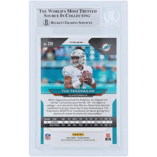 Tua Tagovailoa Signed 2020 Panini Prizm Silver Prizm #339 Rookie Card | "2020 #5 Pick" Ins