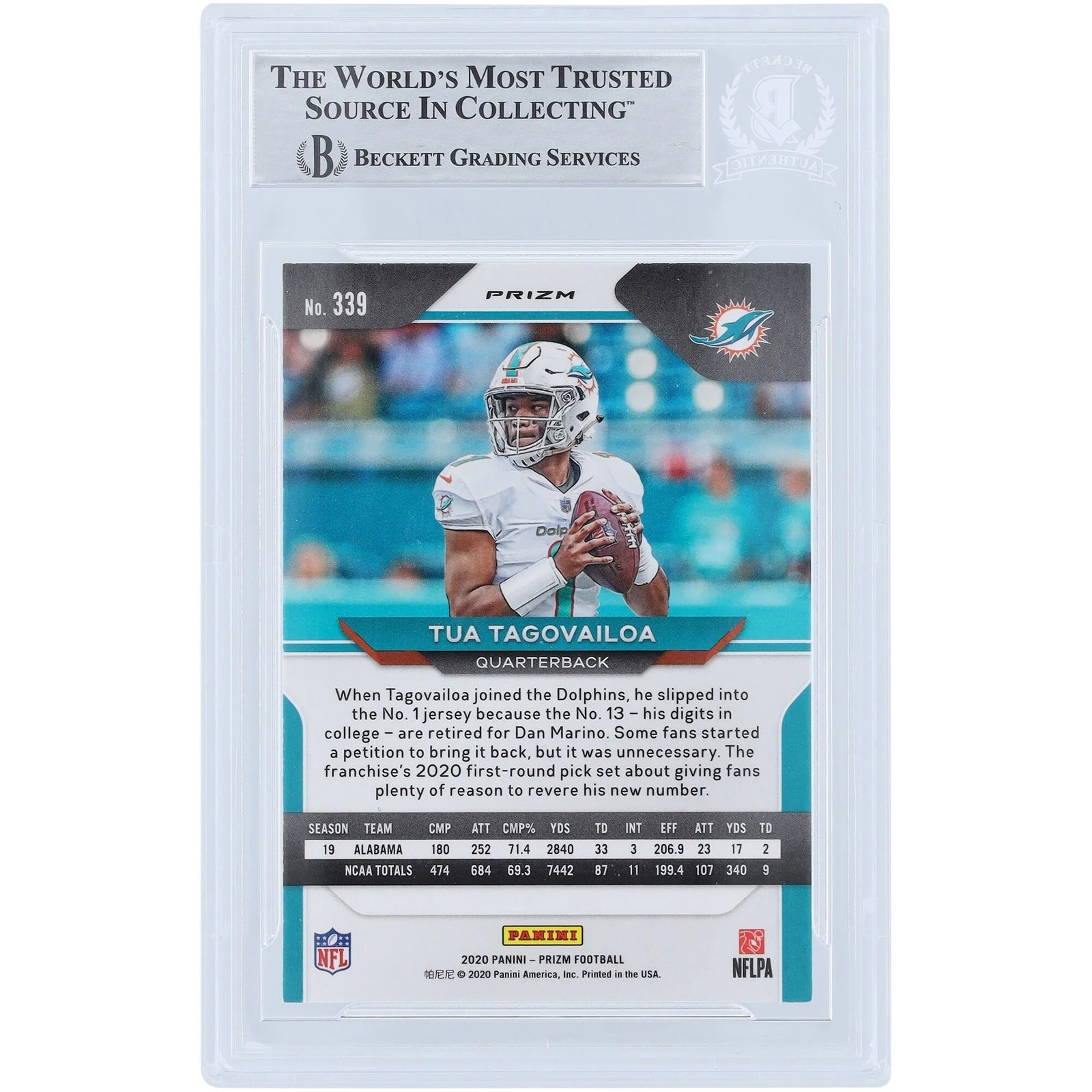 Tua Tagovailoa Signed 2020 Panini Prizm Silver Prizm #339 Rookie Card | "2020 #5 Pick" Ins