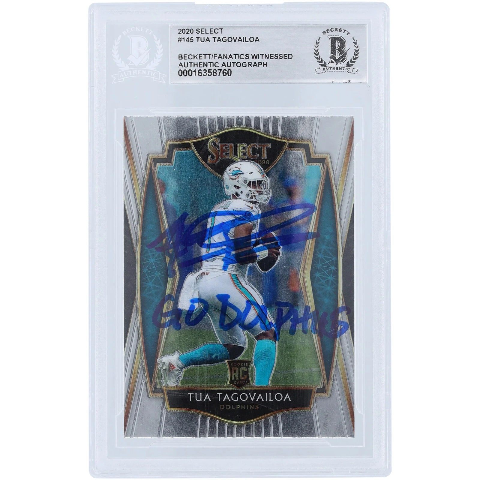 Tua Tagovailoa Signed 2020 Panini Select Rookie #145 Card | GO DOLPHINS Inscription