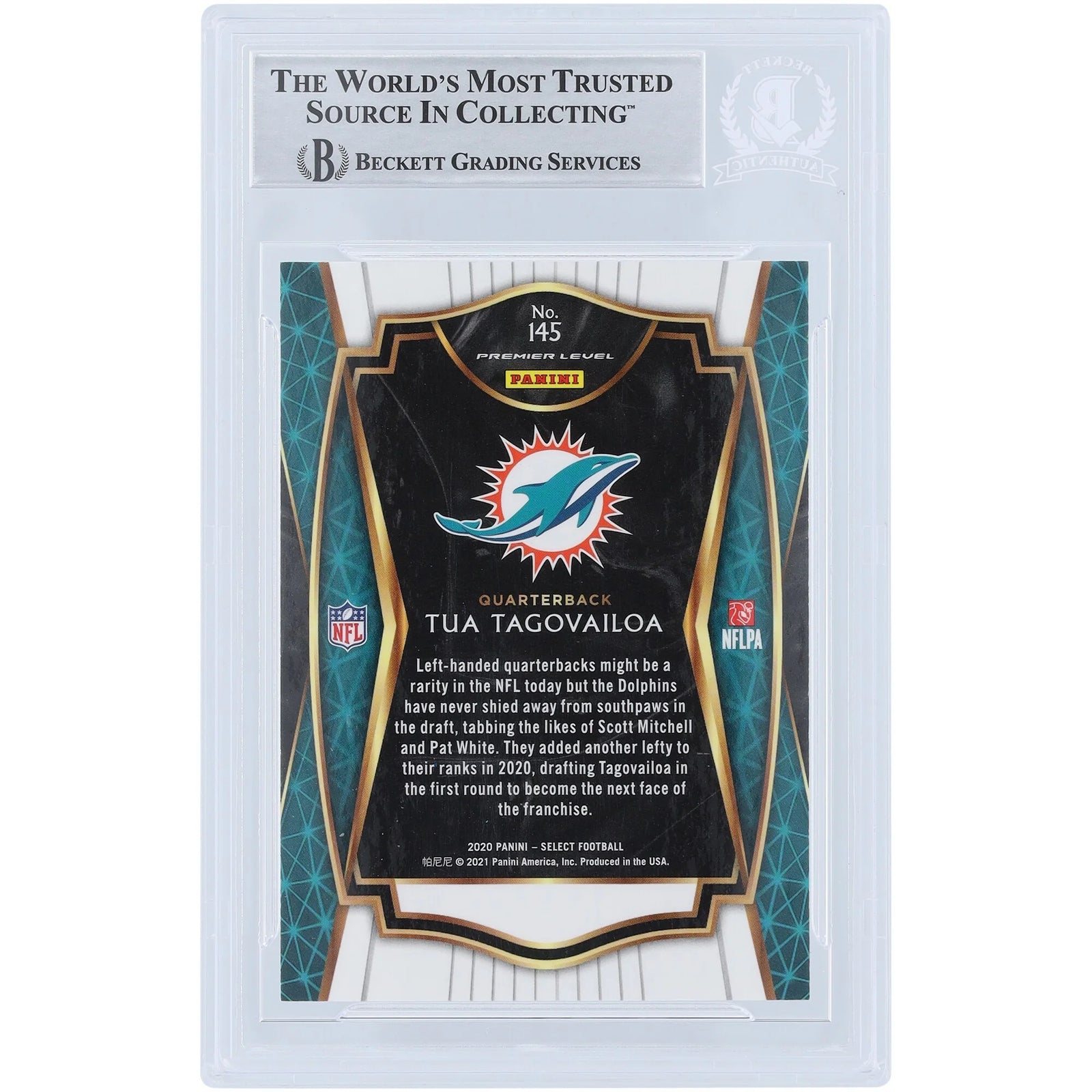 Tua Tagovailoa Signed 2020 Panini Select Rookie #145 Card | GO DOLPHINS Inscription