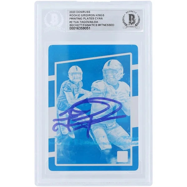 Tua Tagovailoa Signed 2020 Panini Donruss Gridiron Kings Cyan Printing Plate | 1/1 Rookie