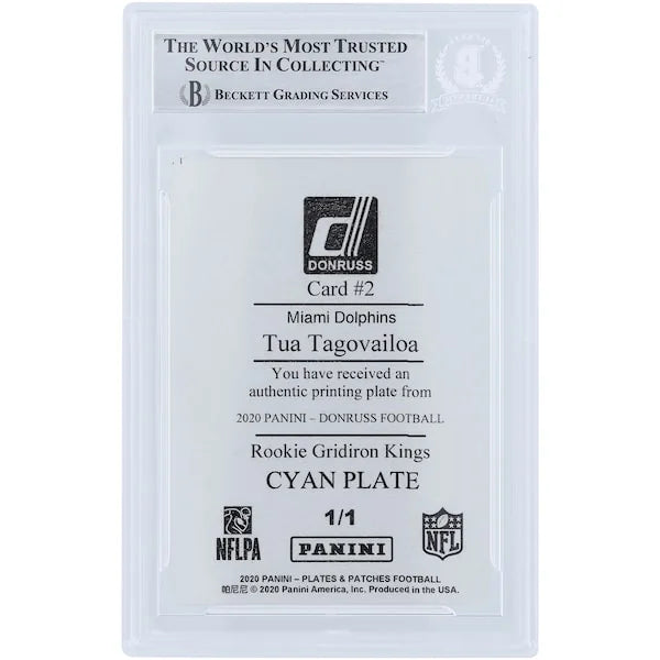 Tua Tagovailoa Signed 2020 Panini Donruss Gridiron Kings Cyan Printing Plate | 1/1 Rookie