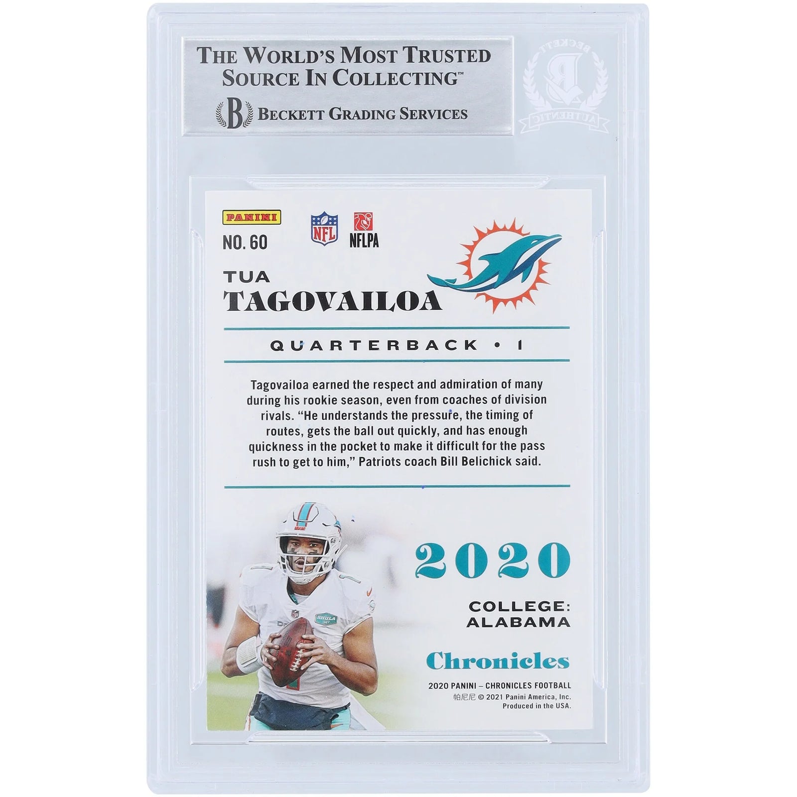 Tua Tagovailoa Signed 2020 Panini Chronicles Teal #60 Rookie Card | Beckett Authenticated