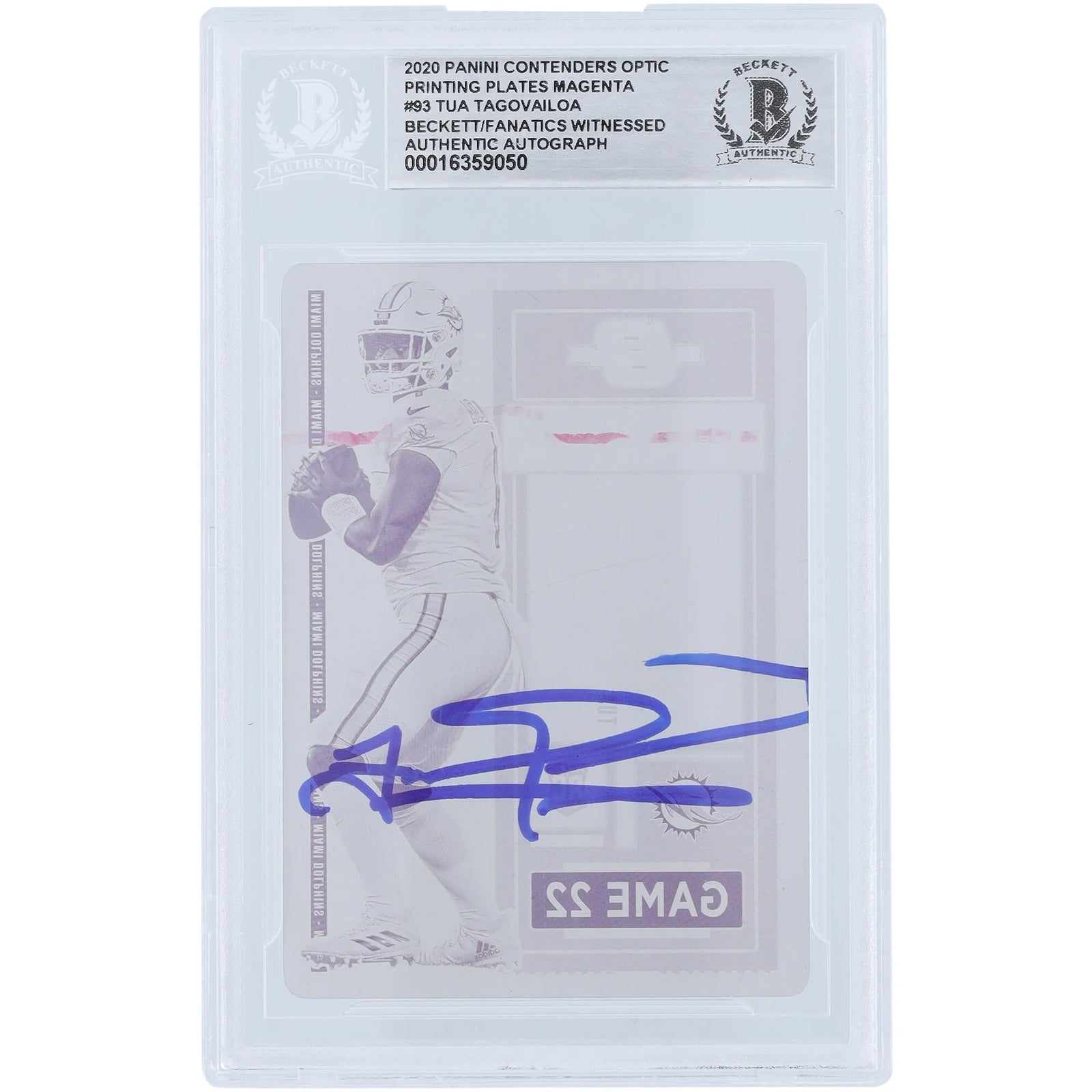 Tua Tagovailoa Signed 2020 Panini Contenders Optic Magenta Printing Plate #93 | 1/1 Rookie