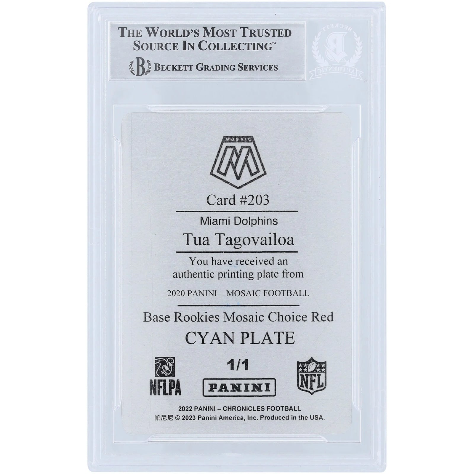 Tua Tagovailoa Signed 2020 Panini Mosaic Printing Plate | 1/1 Rookie