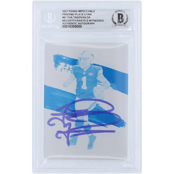 Tua Tagovailoa Signed 2021 Panini Impeccable Cyan Printing Plate #61 | 1/1