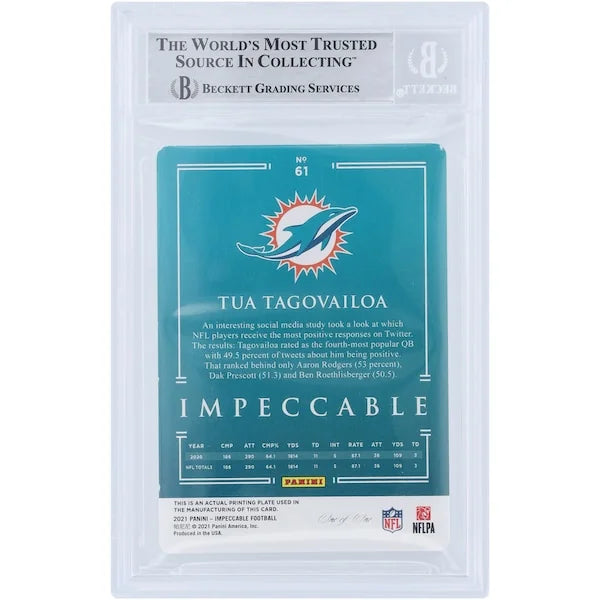 Tua Tagovailoa Signed 2021 Panini Impeccable Cyan Printing Plate #61 | 1/1