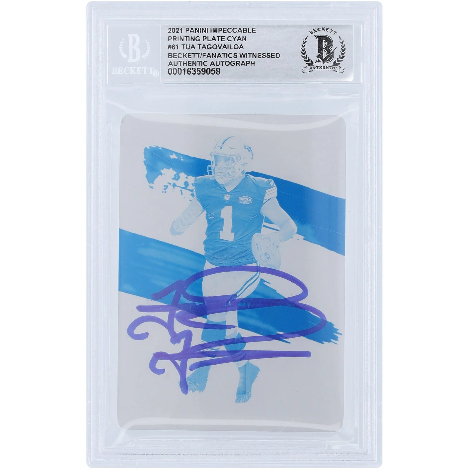 Tua Tagovailoa Signed 2021 Panini Impeccable Cyan Printing Plate #61 | 1/1