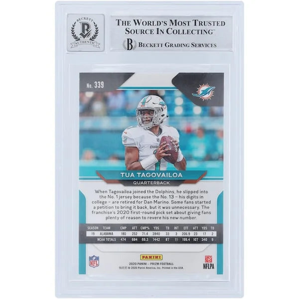 Tua Tagovailoa Signed 2020 Panini Prizm #339 Rookie Card | Beckett 9