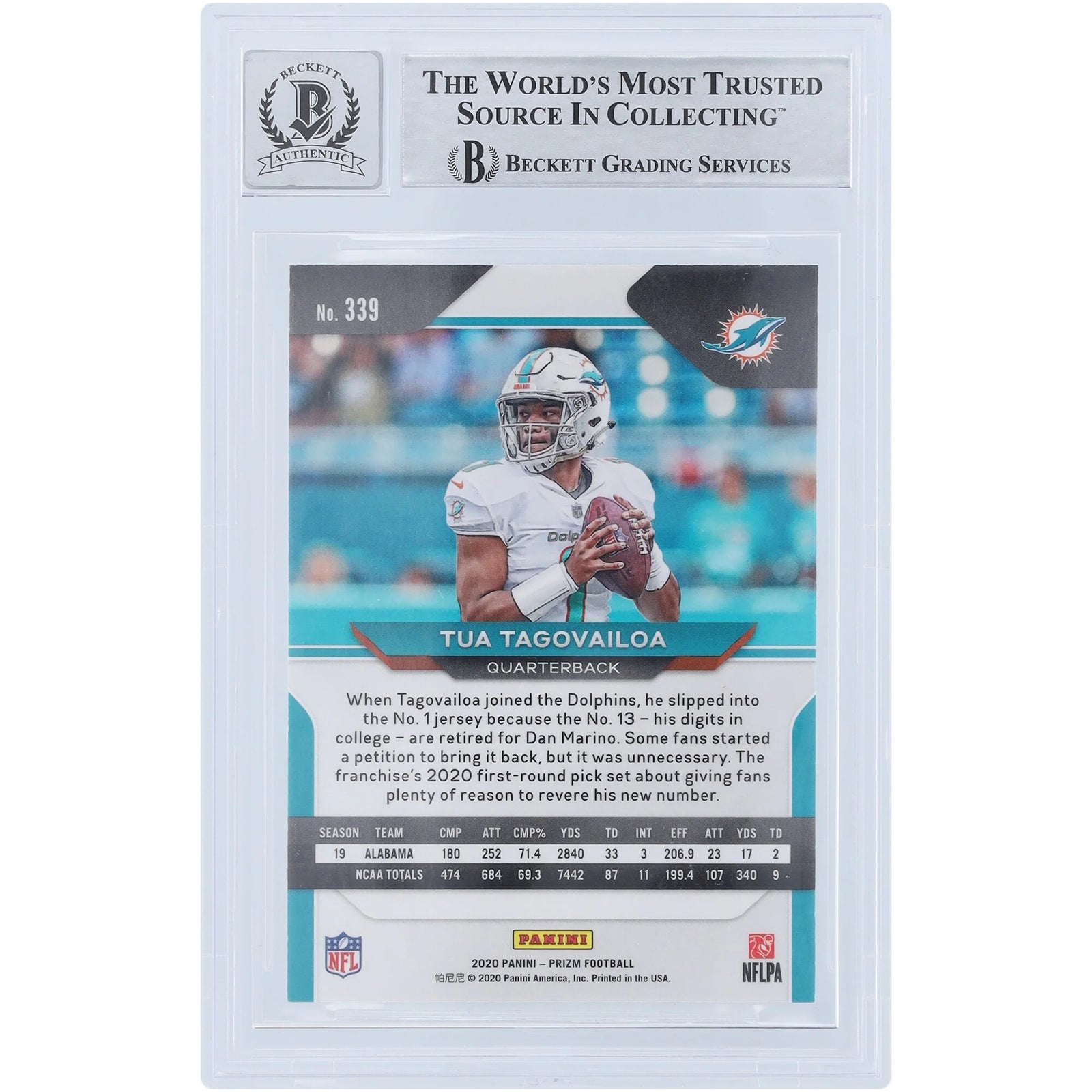 Tua Tagovailoa Signed 2020 Panini Prizm #339 Rookie Card | Beckett 9
