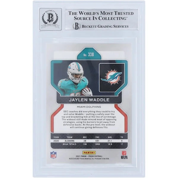 Jaylen Waddle Signed 2021 Panini Prizm #338 Rookie Card | Fins Up Inscription