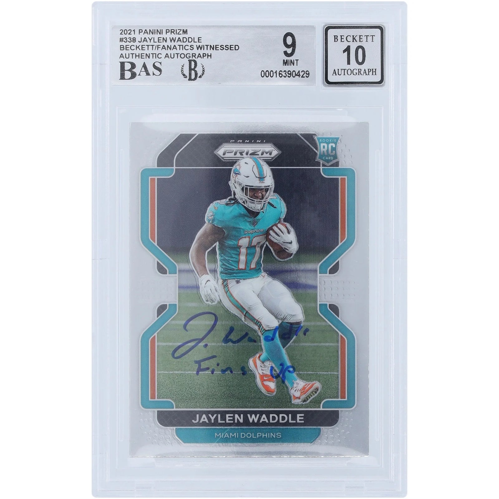 Jaylen Waddle Signed 2021 Panini Prizm #338 Rookie Card | Fins Up Inscription
