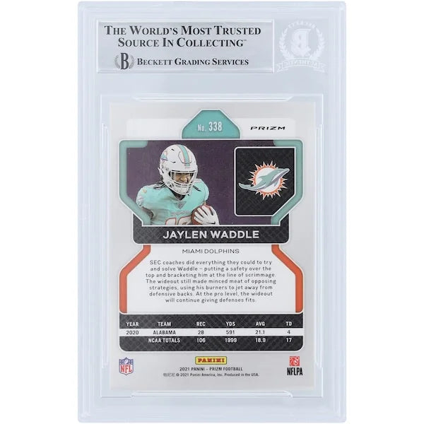 Jaylen Waddle Signed 2021 Panini Prizm Green Prizm #338 Rookie Card | Fins Up Inscription