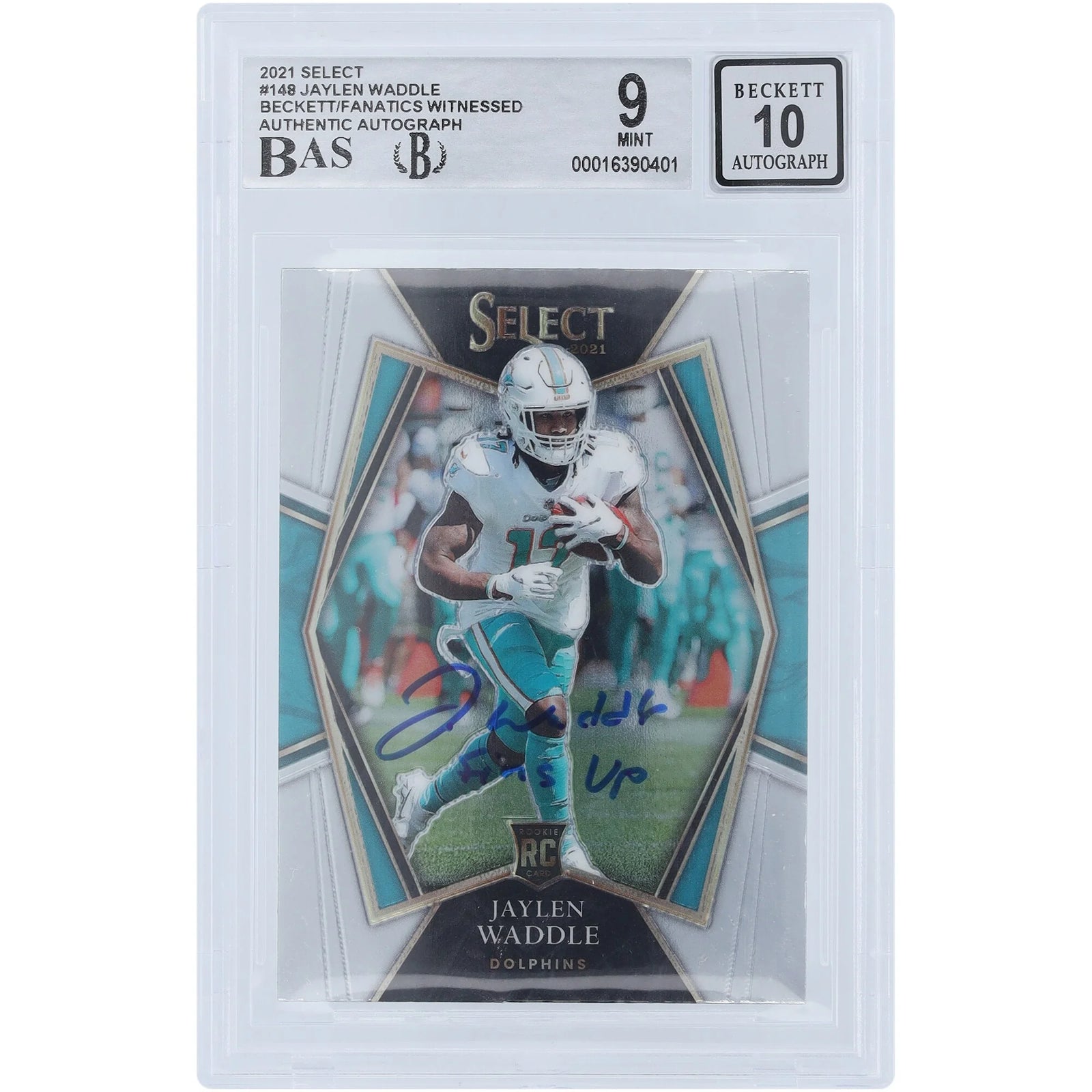Jaylen Waddle Signed 2021 Panini Select Premier Level #148 Rookie Card | Fins Up Inscripti