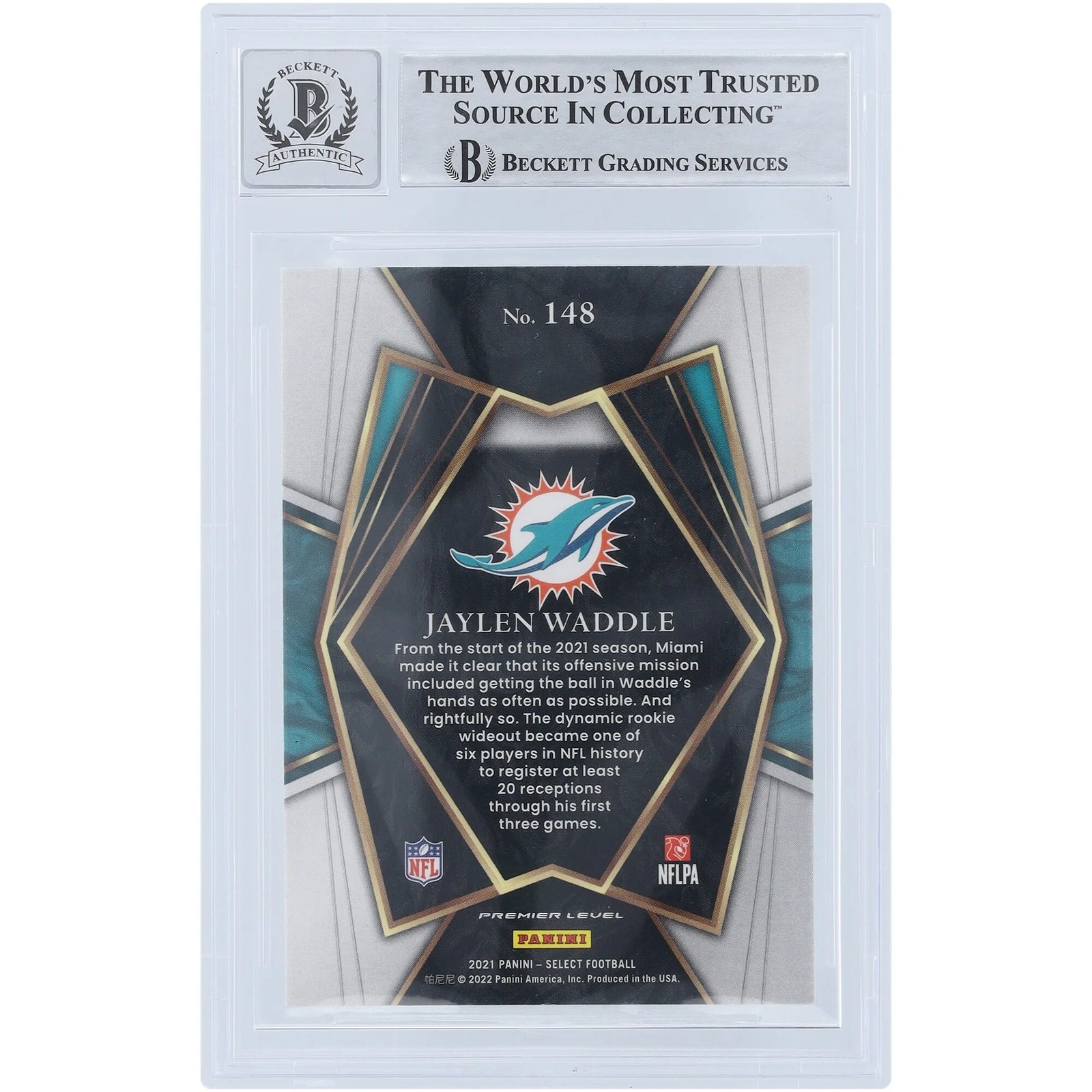 Jaylen Waddle Signed 2021 Panini Select Premier Level #148 Rookie Card | Fins Up Inscripti
