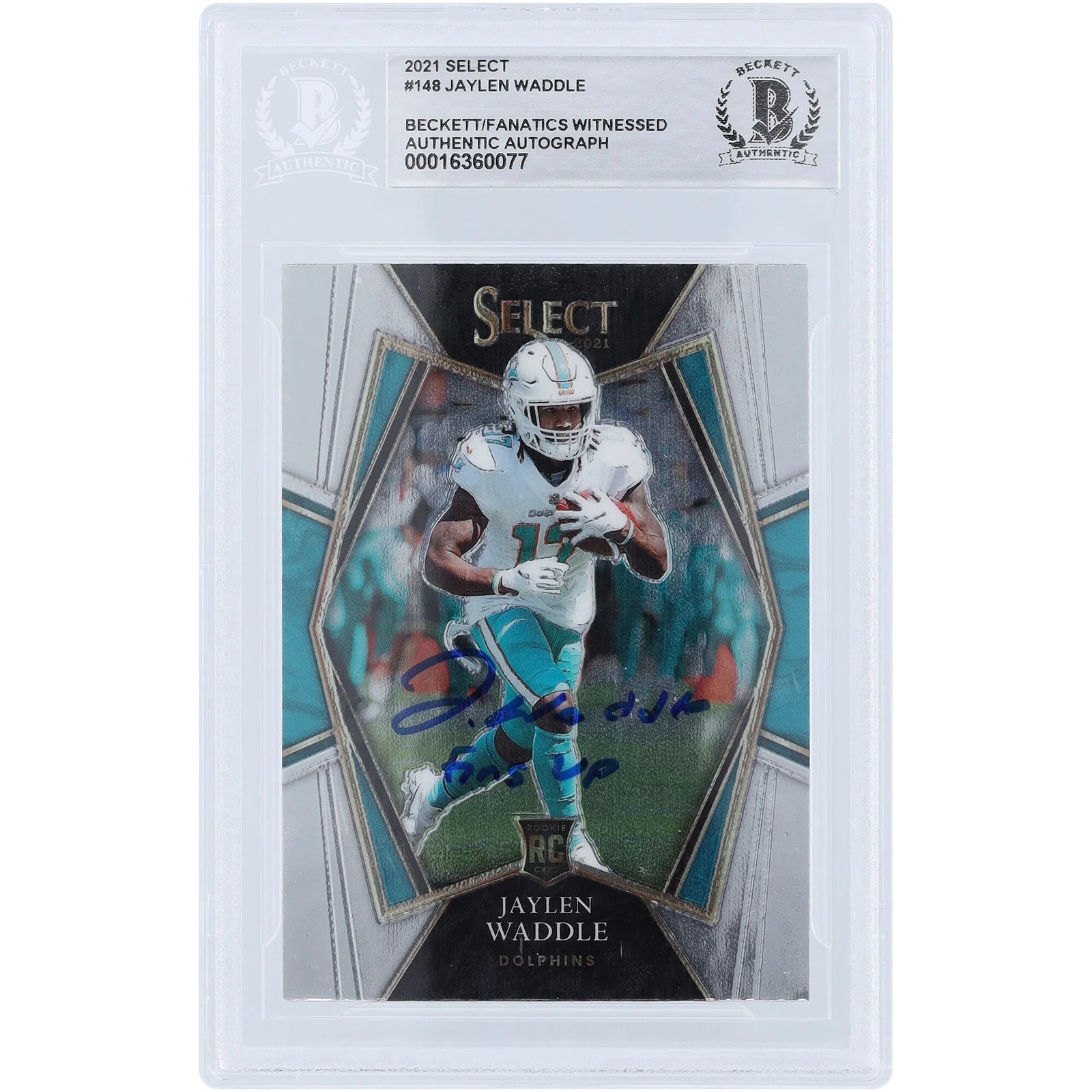 Jaylen Waddle Signed 2021 Panini Select Premier Level Rookie #148 Card | Fins Up Inscripti