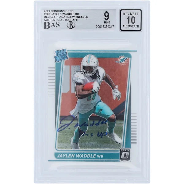 Jaylen Waddle Signed 2021 Panini Donruss Optic Rookie Card #208 | Beckett 9 Fins Up