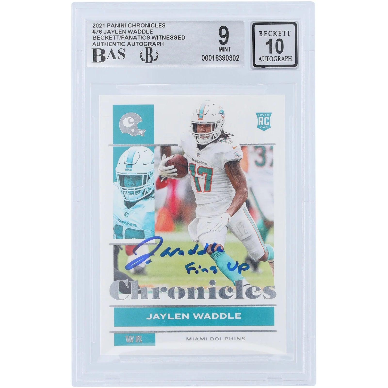 Jaylen Waddle Signed 2021 Panini Chronicles #76 Rookie Card | Fins Up Inscription