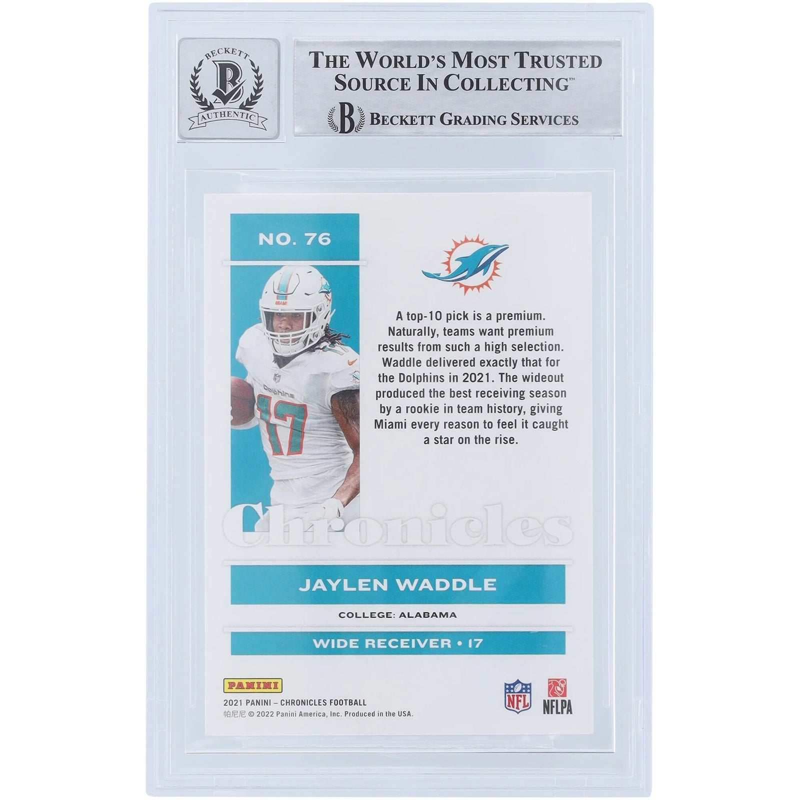 Jaylen Waddle Signed 2021 Panini Chronicles #76 Rookie Card | Fins Up Inscription