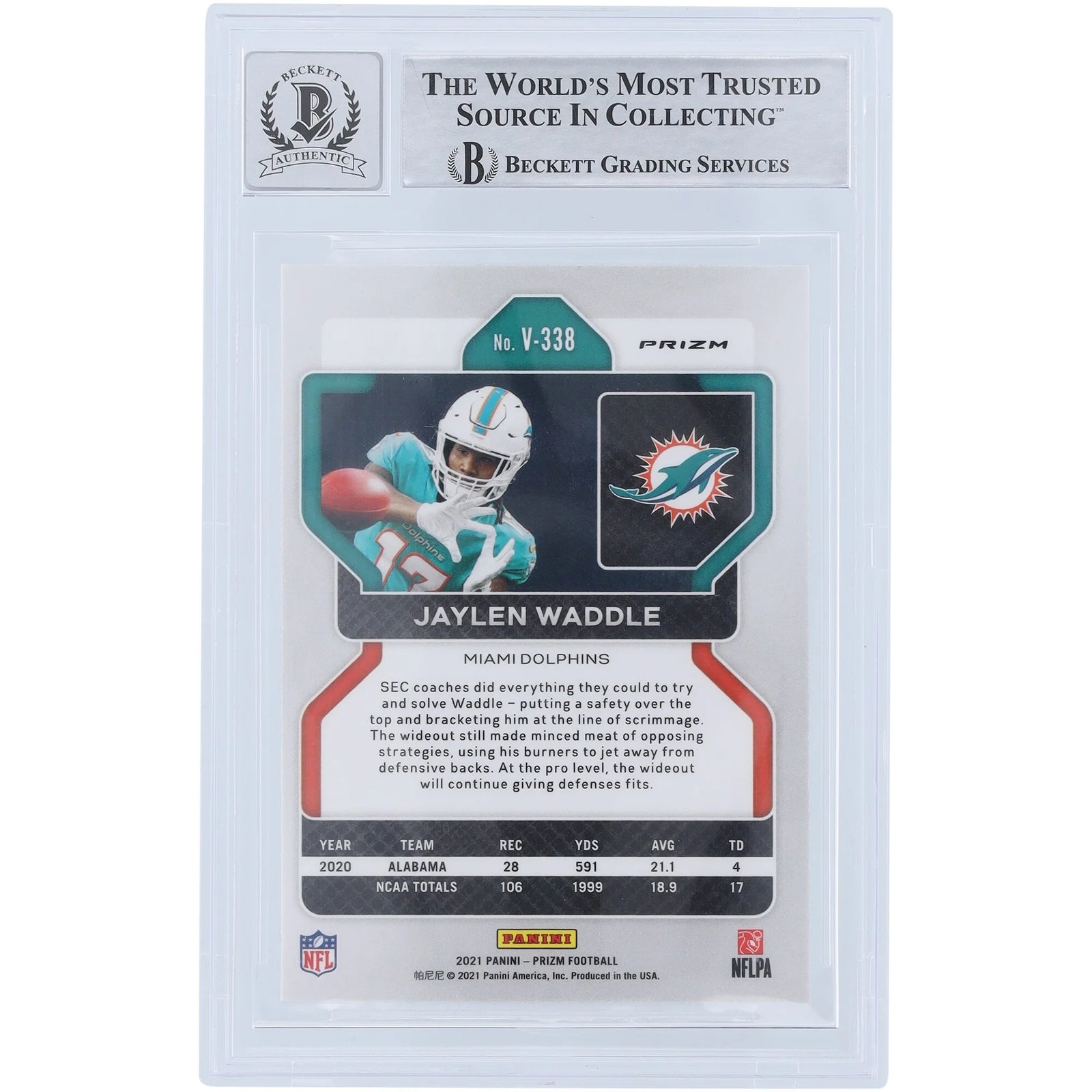 Jaylen Waddle Signed 2021 Panini Prizm Rookie Variations #V-338 | Beckett Authenticated