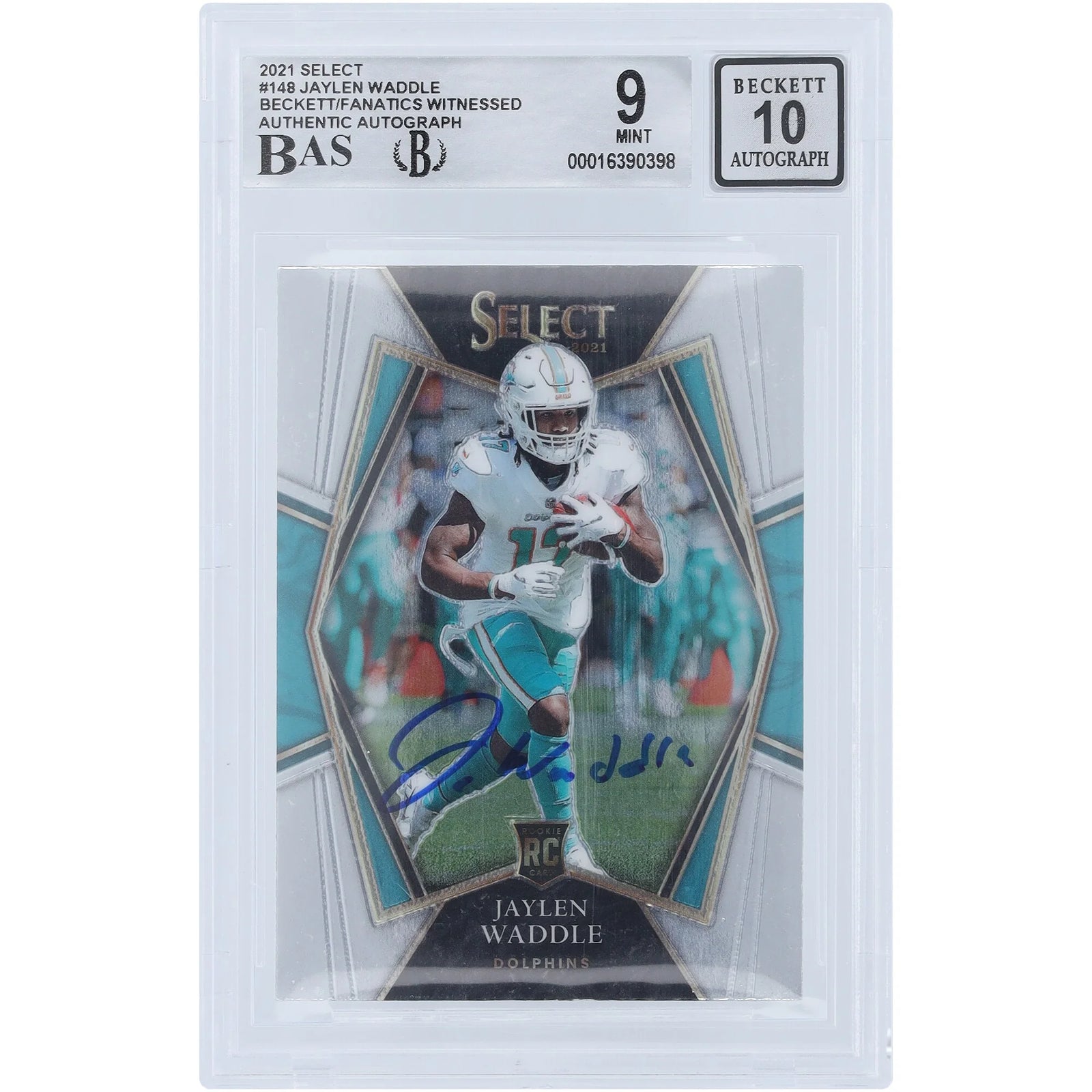 Jaylen Waddle Signed 2021 Panini Select Premier Level #148 Rookie Card | Beckett Graded 9